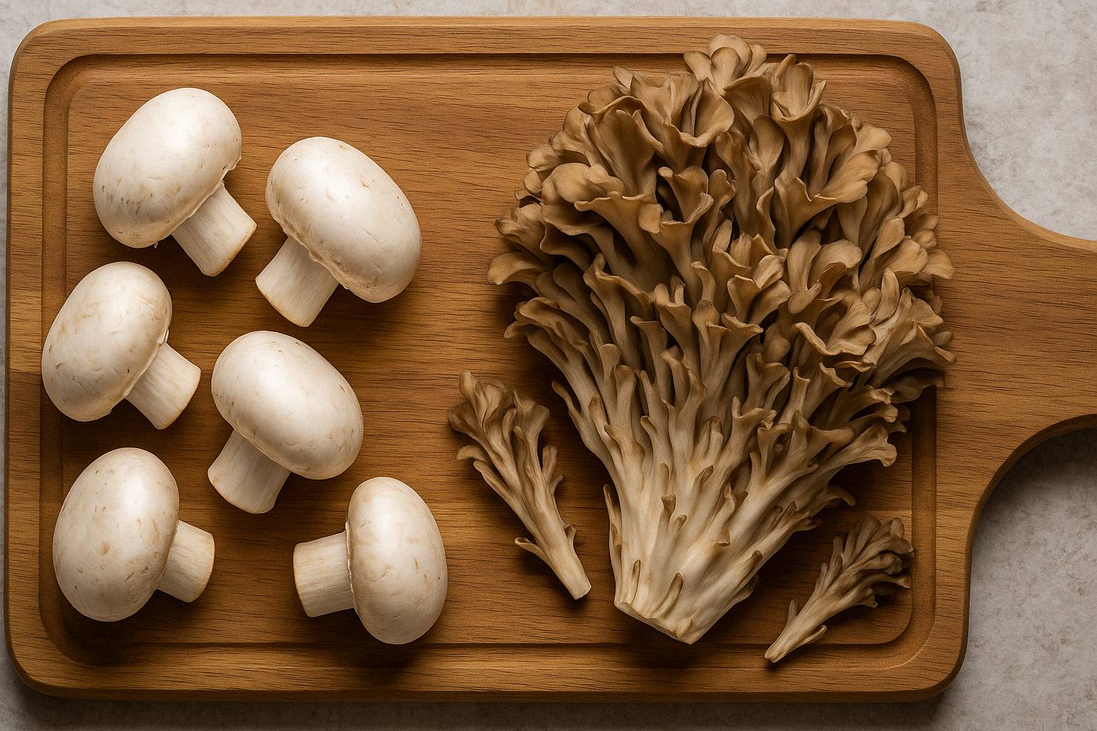 button and maitake mushrooms